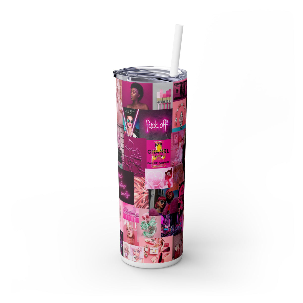 Pink design Skinny Tumbler with Straw, 20oz