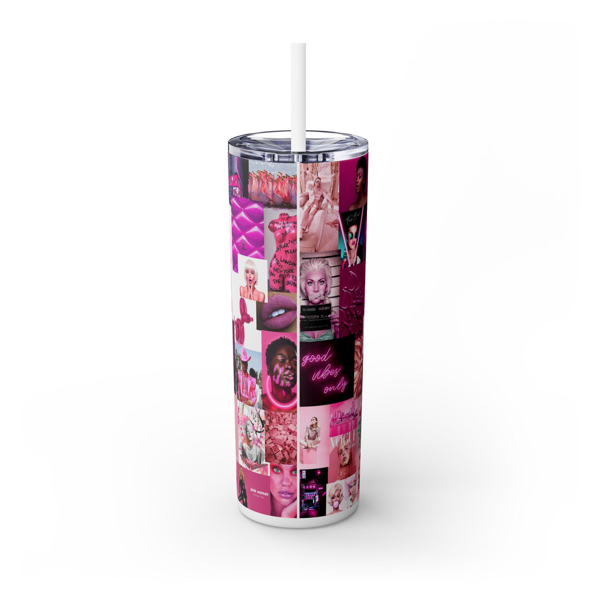 Pink design Skinny Tumbler with Straw, 20oz