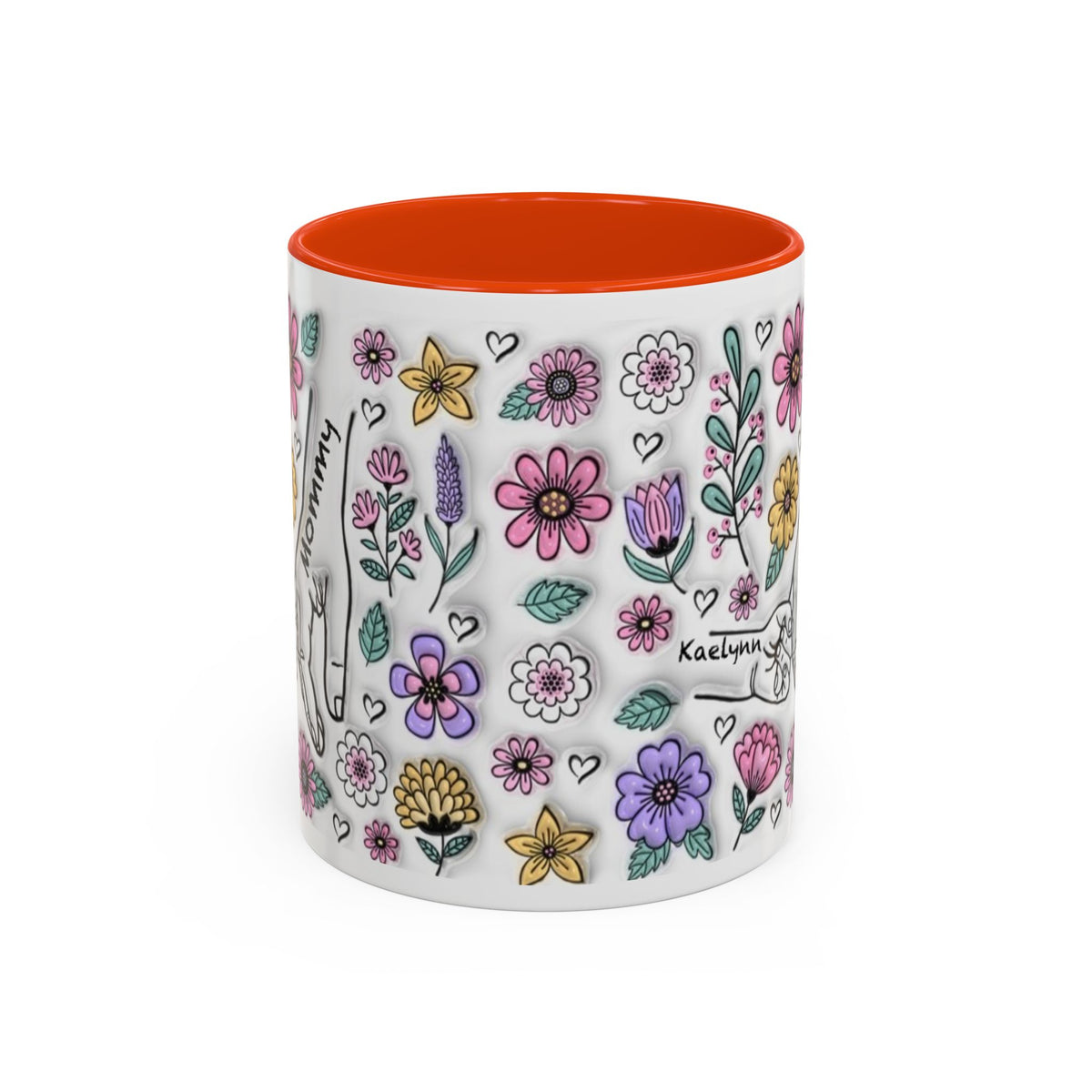 Custom Up to 6 Kids Holding Mom's Hand 3D Colorful Mugs (11oz, 15oz)