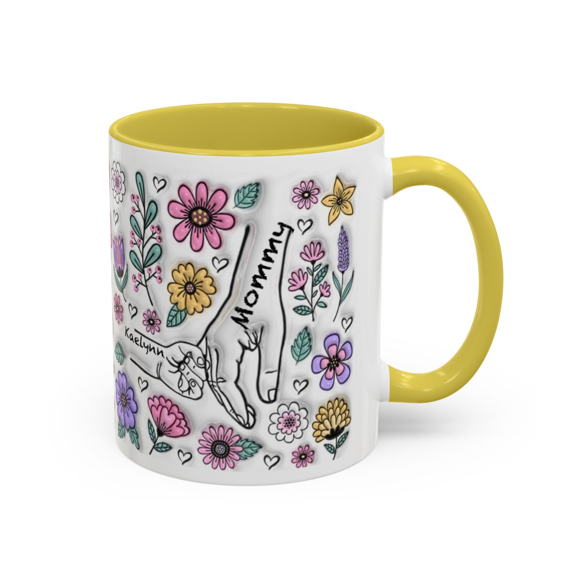 Custom Up to 6 Kids Holding Mom's Hand 3D Colorful Mugs (11oz, 15oz)