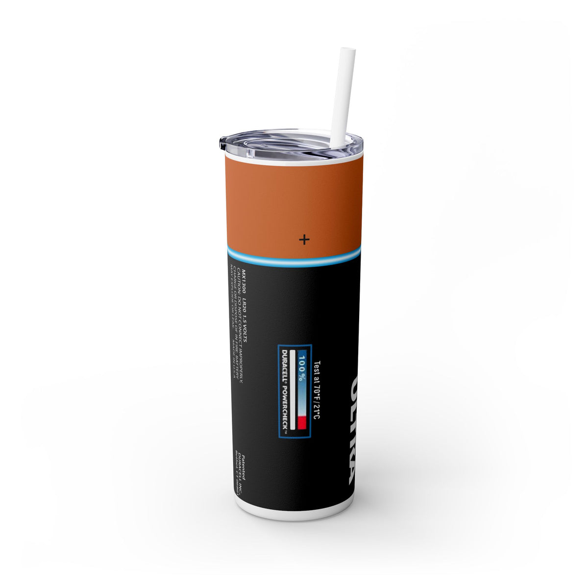 Duracell Skinny Tumbler with Straw, 20oz