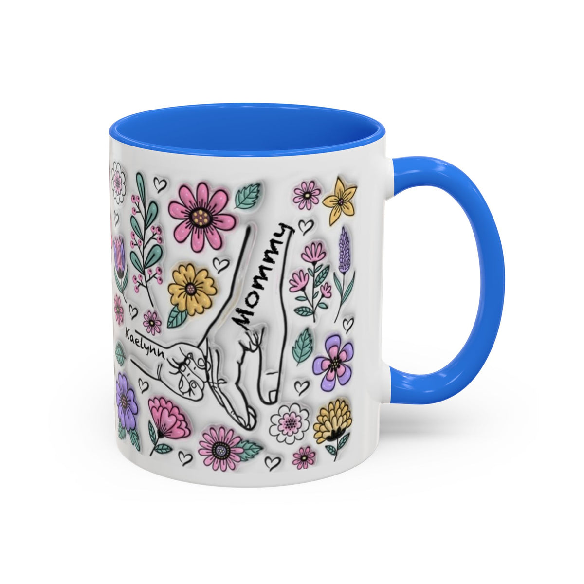 Custom Up to 6 Kids Holding Mom's Hand 3D Colorful Mugs (11oz, 15oz)