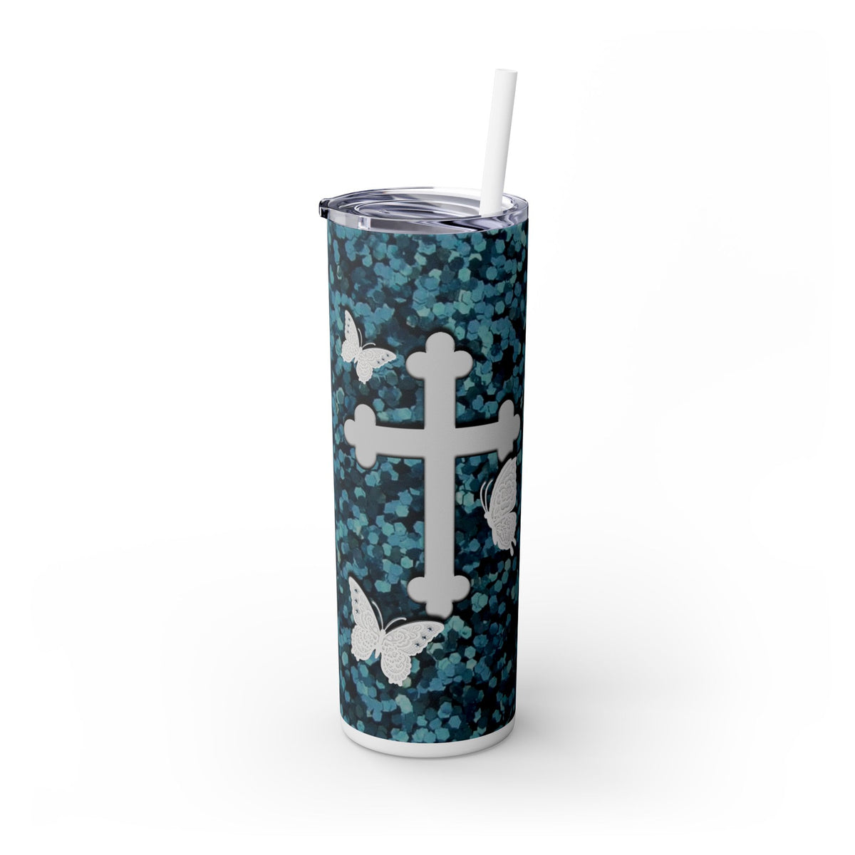 Through Christ Skinny Tumbler with Straw, 20oz