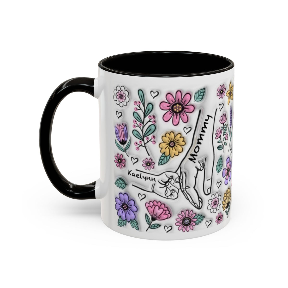 Custom Up to 6 Kids Holding Mom's Hand 3D Colorful Mugs (11oz, 15oz)