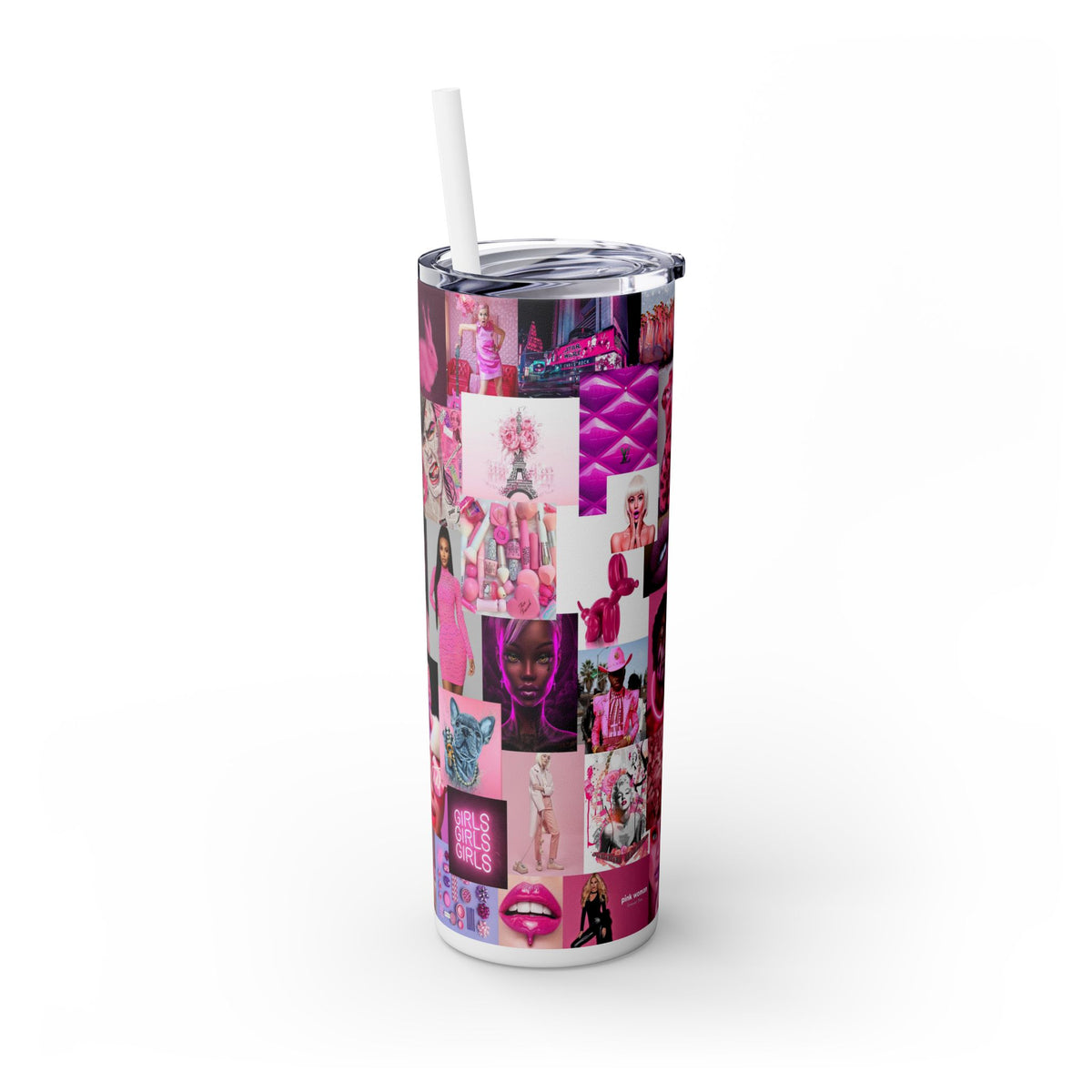 Pink design Skinny Tumbler with Straw, 20oz