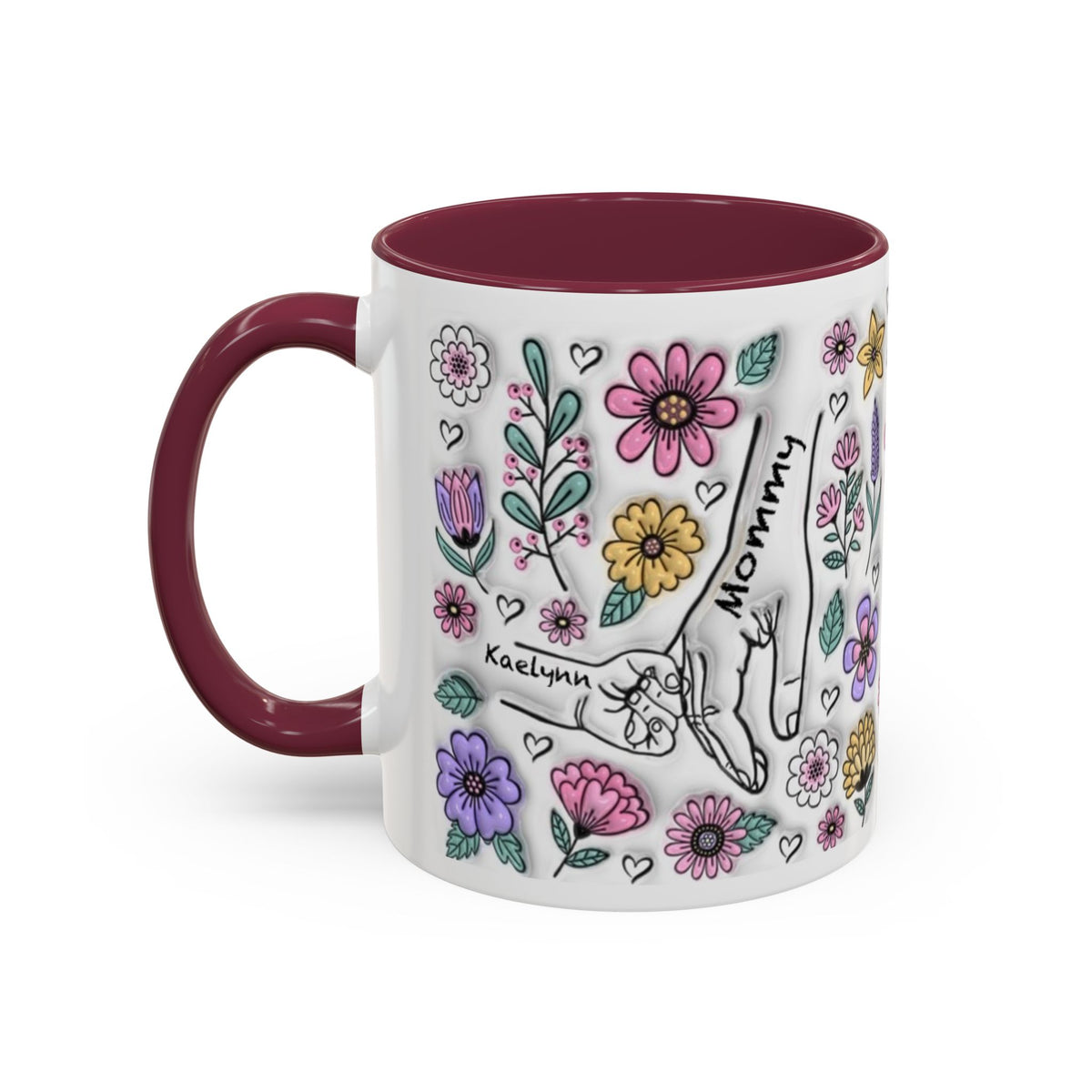 Custom Up to 6 Kids Holding Mom's Hand 3D Colorful Mugs (11oz, 15oz)