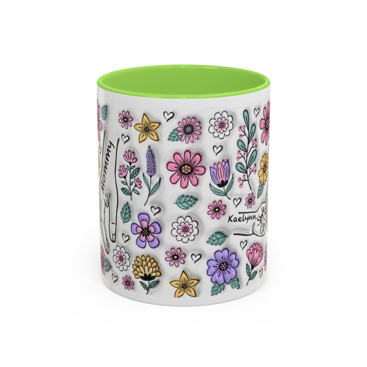 Custom Up to 6 Kids Holding Mom's Hand 3D Colorful Mugs (11oz, 15oz)