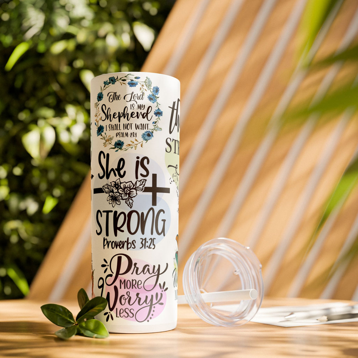 She Is Strong Skinny Tumbler with Straw, 20oz