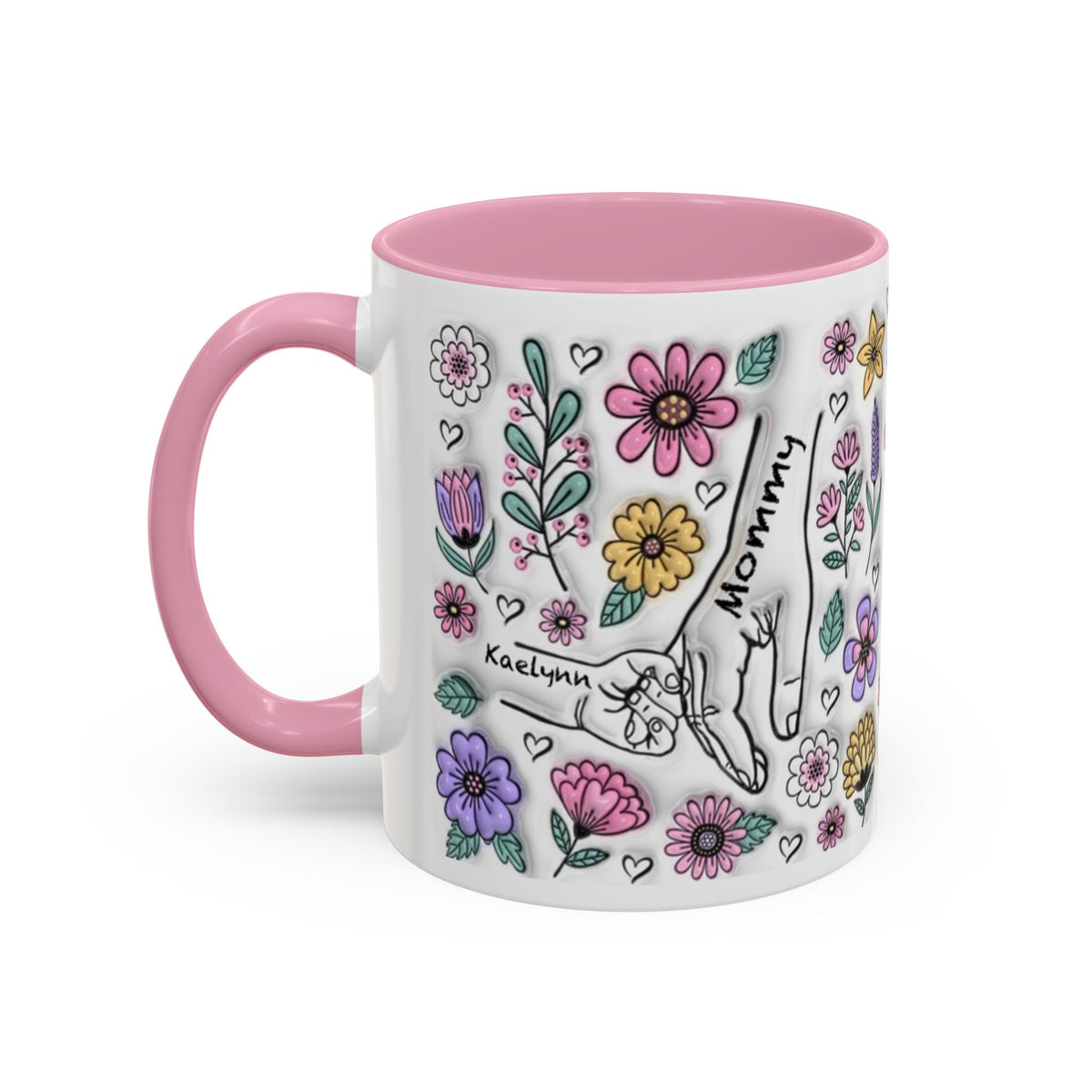 Custom Up to 6 Kids Holding Mom's Hand 3D Colorful Mugs (11oz, 15oz)