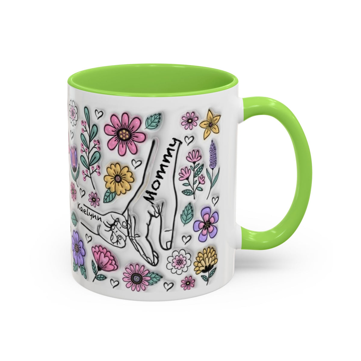 Custom Up to 6 Kids Holding Mom's Hand 3D Colorful Mugs (11oz, 15oz)