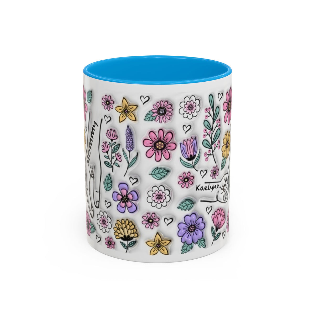 Custom Up to 6 Kids Holding Mom's Hand 3D Colorful Mugs (11oz, 15oz)