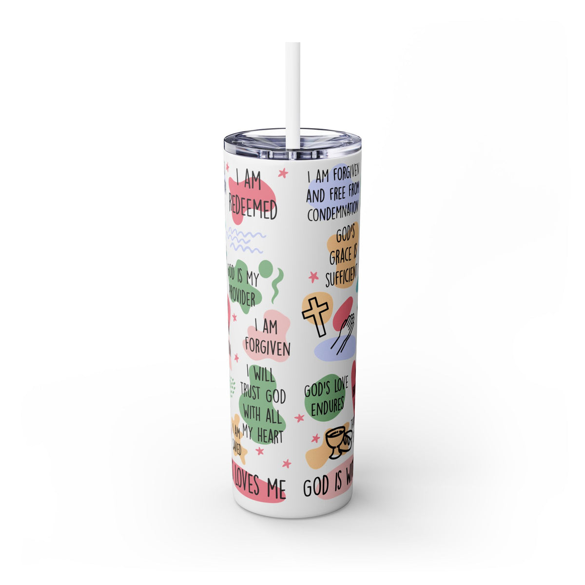 Daily Bible Affirmations Skinny Tumbler with Straw, 20oz