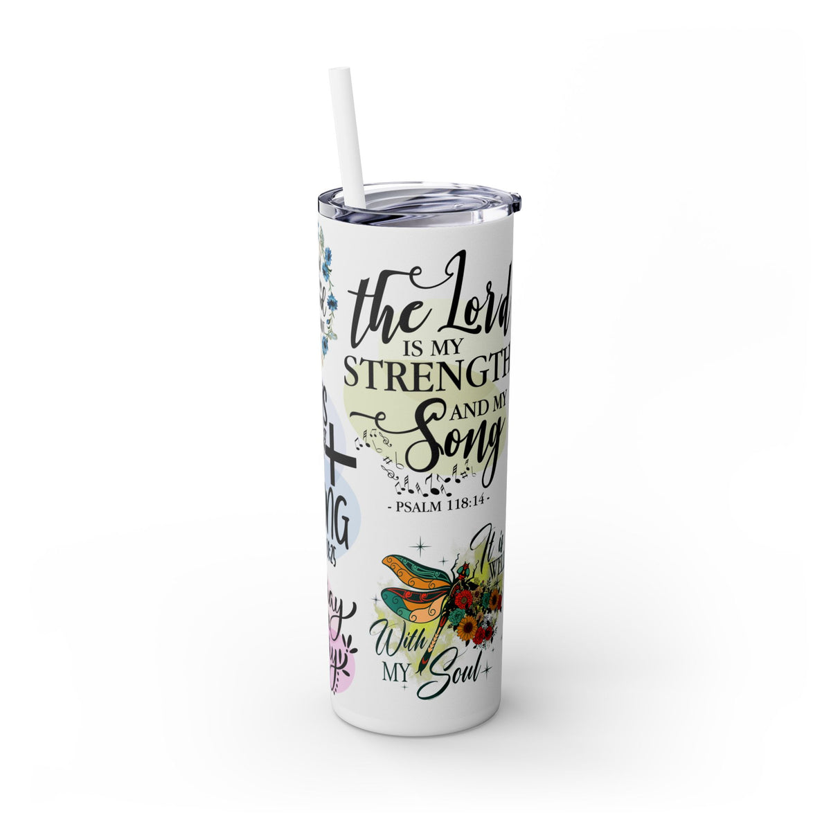 She Is Strong Skinny Tumbler with Straw, 20oz