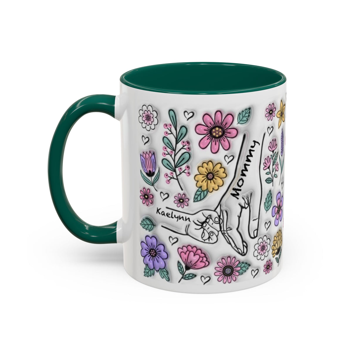 Custom Up to 6 Kids Holding Mom's Hand 3D Colorful Mugs (11oz, 15oz)