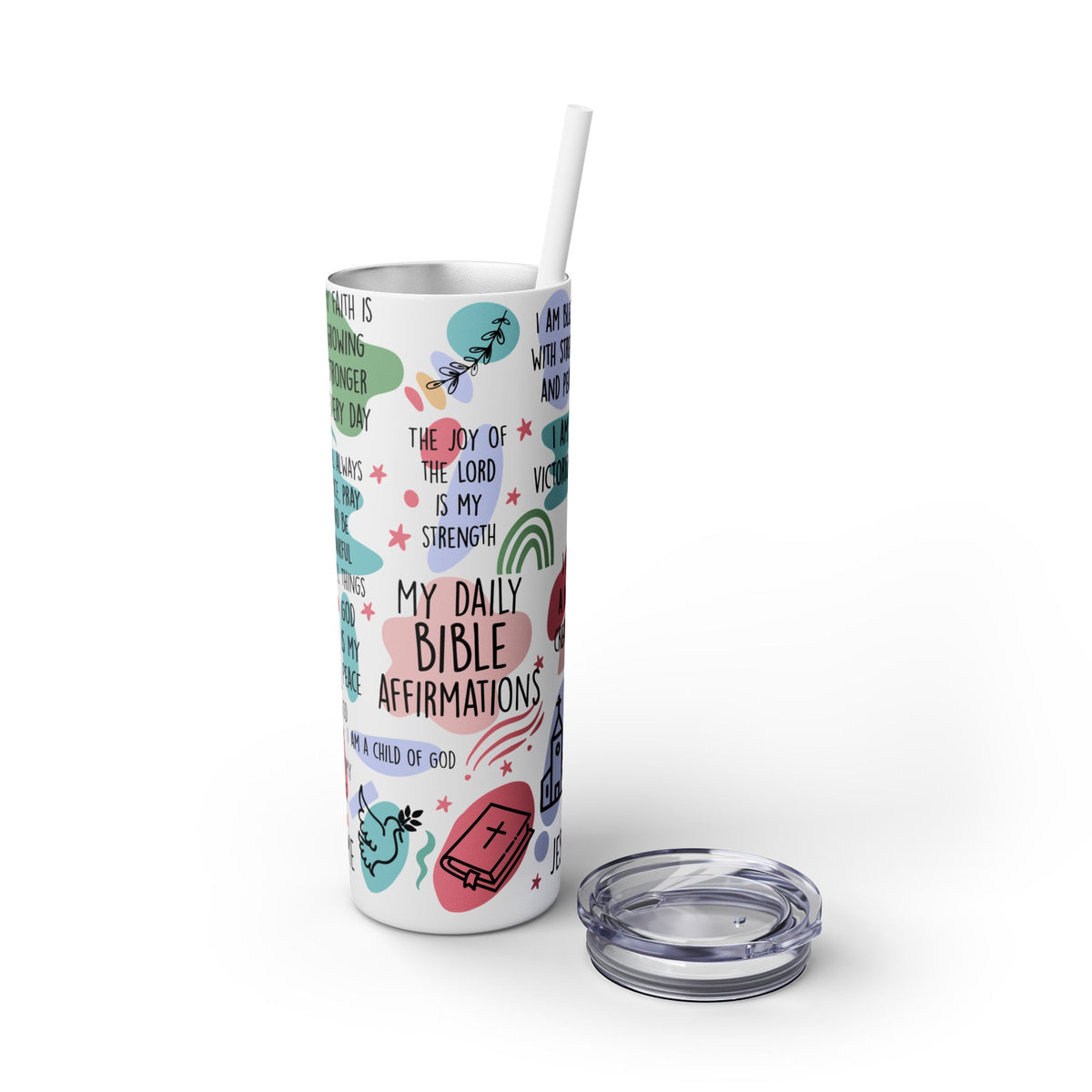 Daily Bible Affirmations Skinny Tumbler with Straw, 20oz