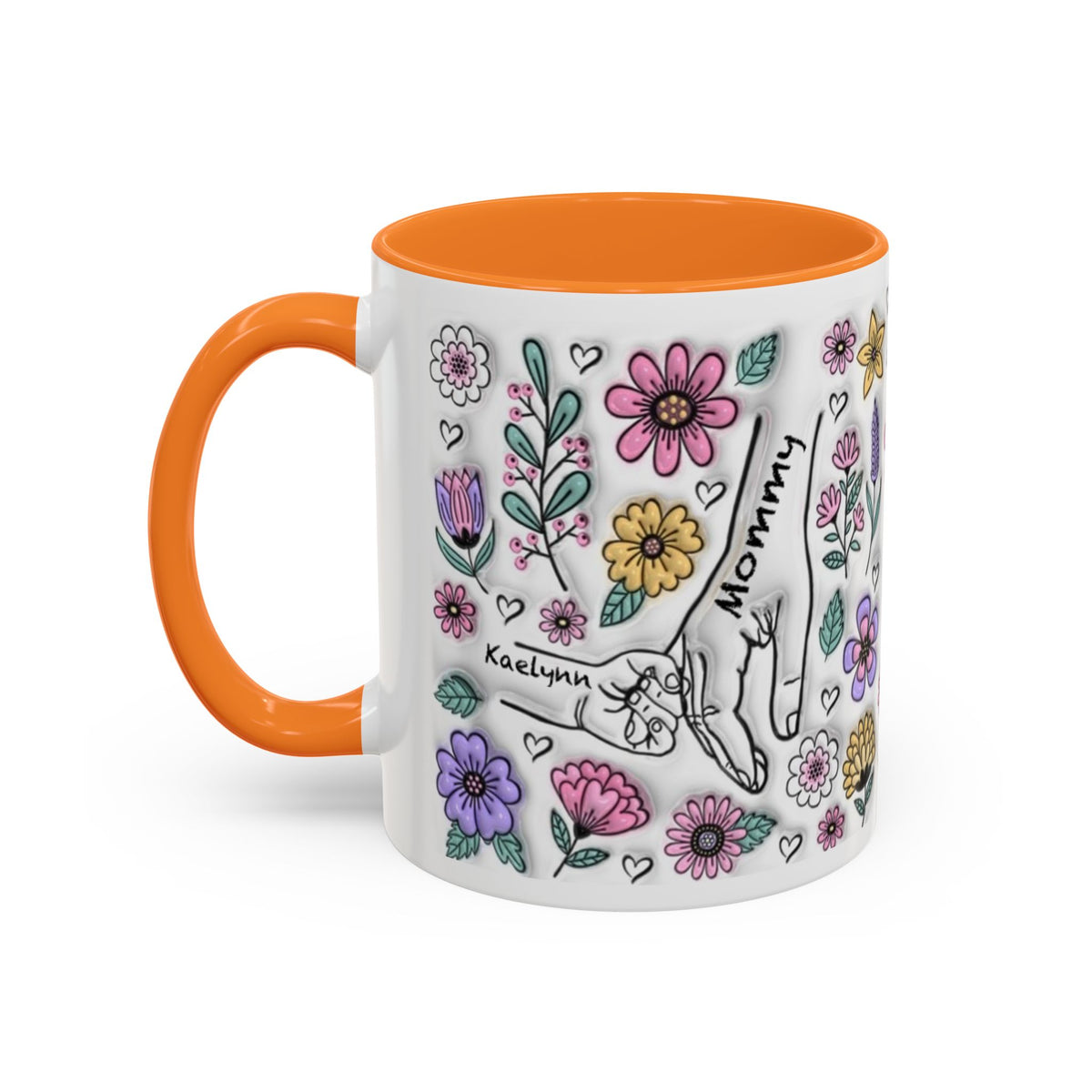 Custom Up to 6 Kids Holding Mom's Hand 3D Colorful Mugs (11oz, 15oz)