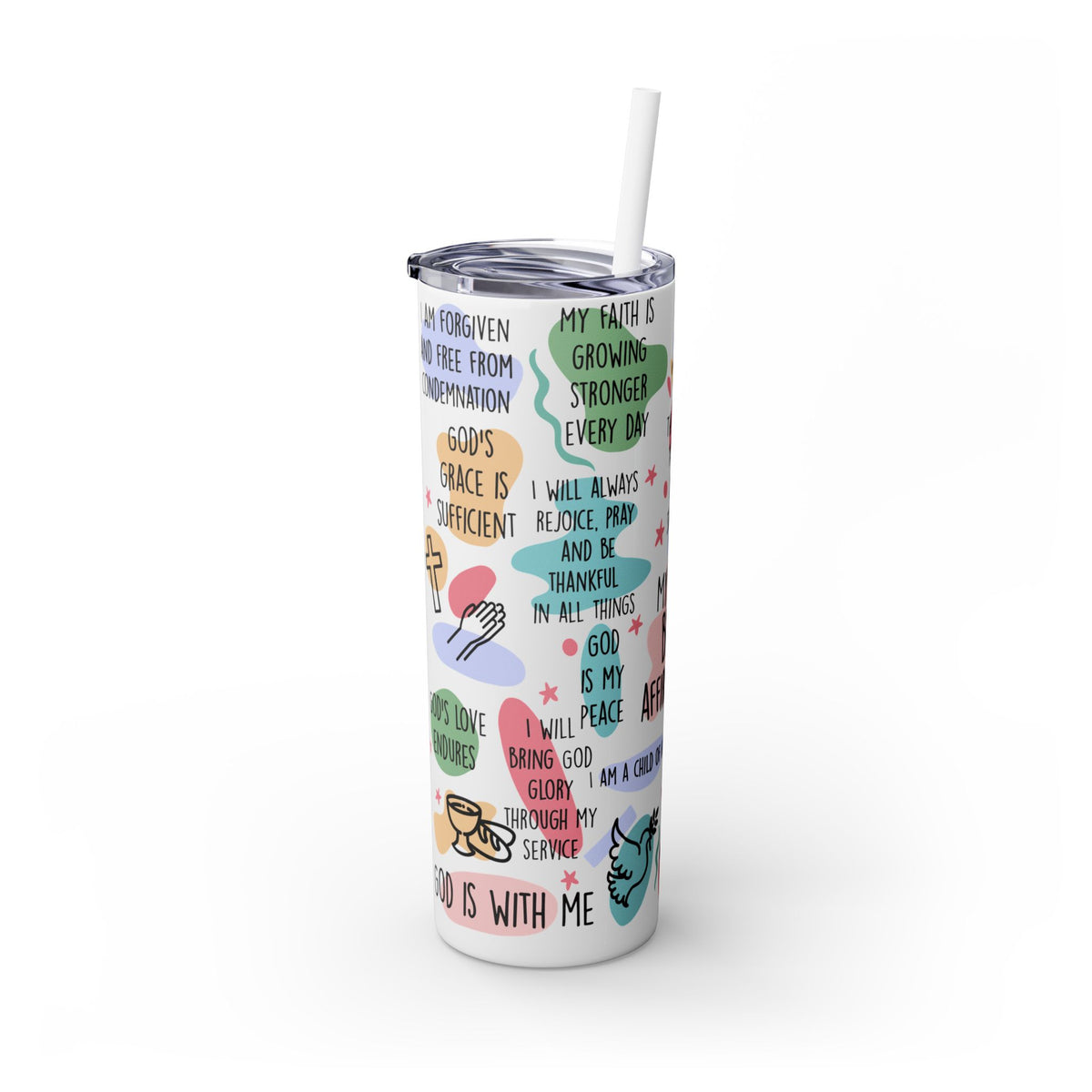 Daily Bible Affirmations Skinny Tumbler with Straw, 20oz