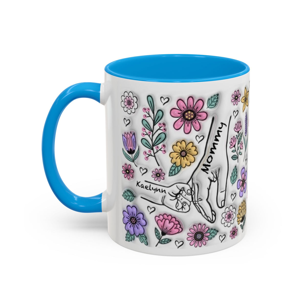 Custom Up to 6 Kids Holding Mom's Hand 3D Colorful Mugs (11oz, 15oz)