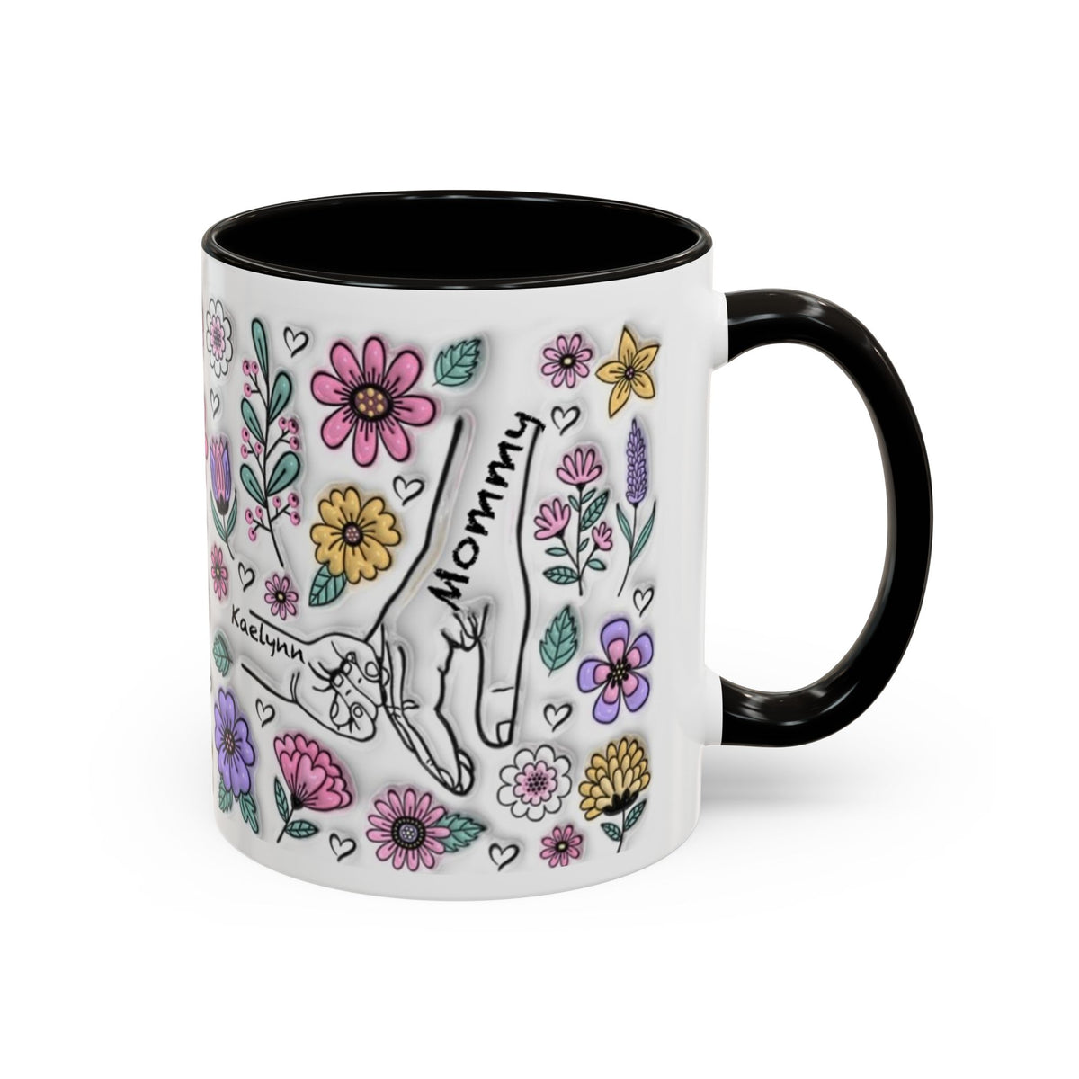 Custom Up to 6 Kids Holding Mom's Hand 3D Colorful Mugs (11oz, 15oz)