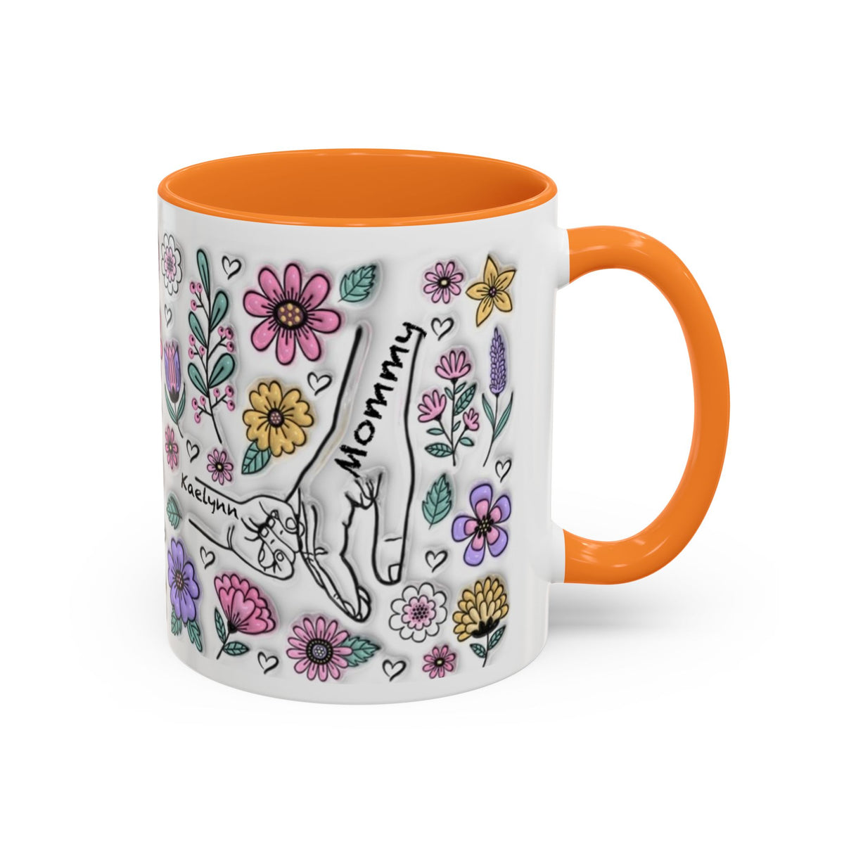 Custom Up to 6 Kids Holding Mom's Hand 3D Colorful Mugs (11oz, 15oz)