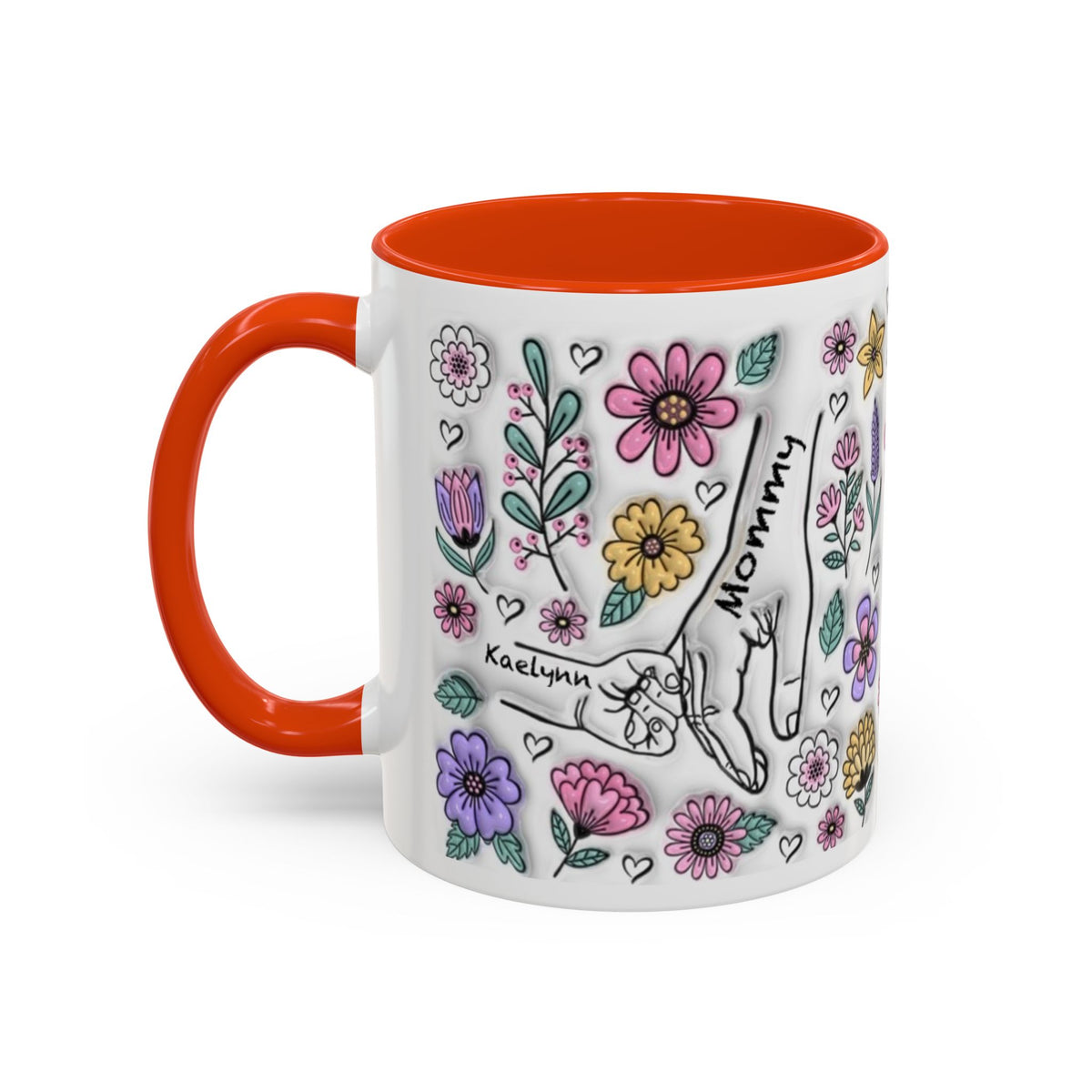 Custom Up to 6 Kids Holding Mom's Hand 3D Colorful Mugs (11oz, 15oz)