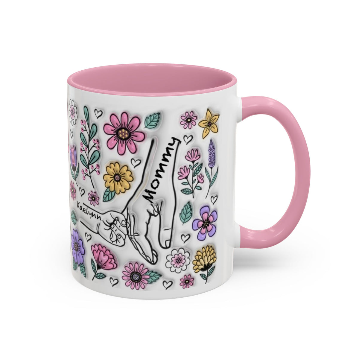 Custom Up to 6 Kids Holding Mom's Hand 3D Colorful Mugs (11oz, 15oz)