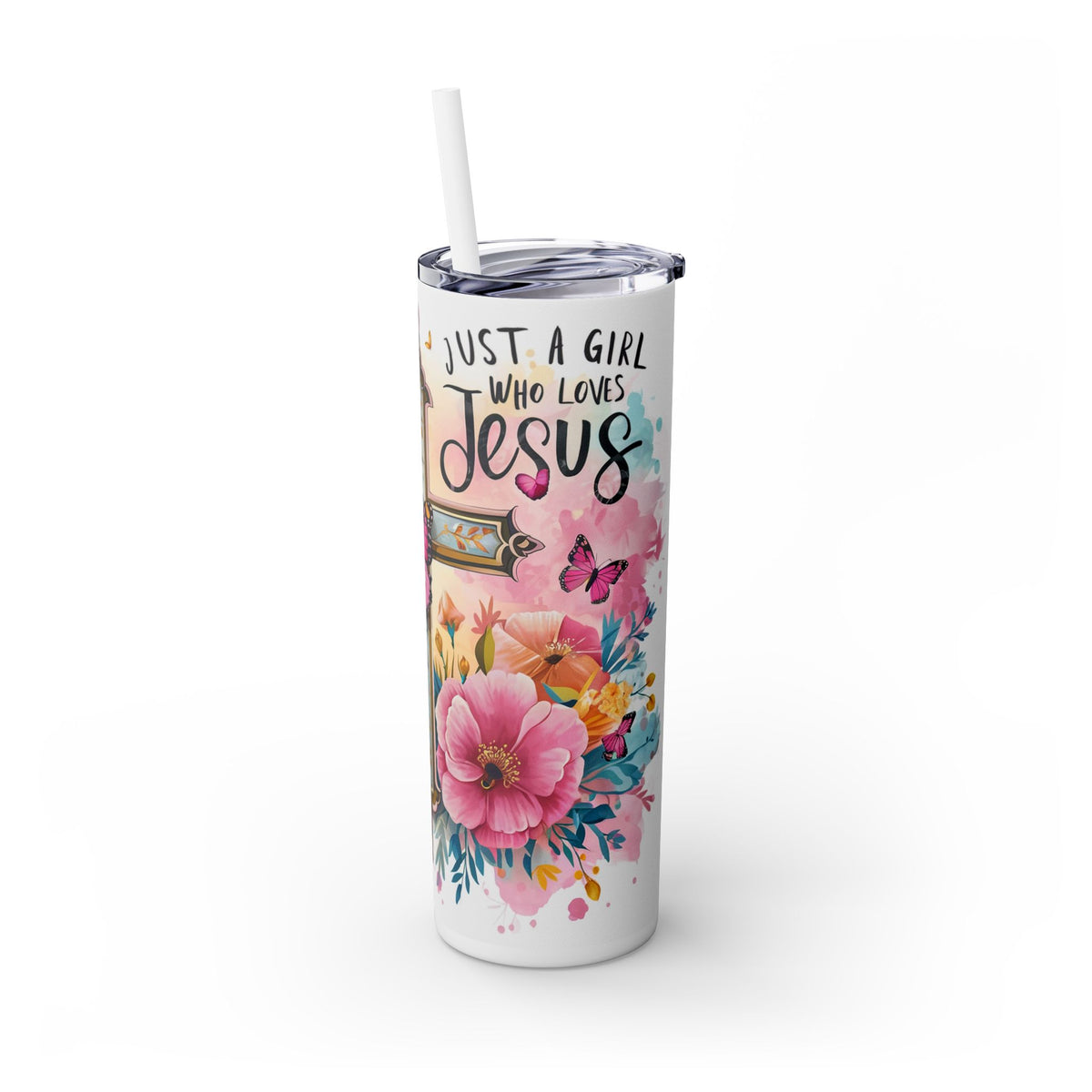 Just A Girl Skinny Tumbler with Straw, 20oz